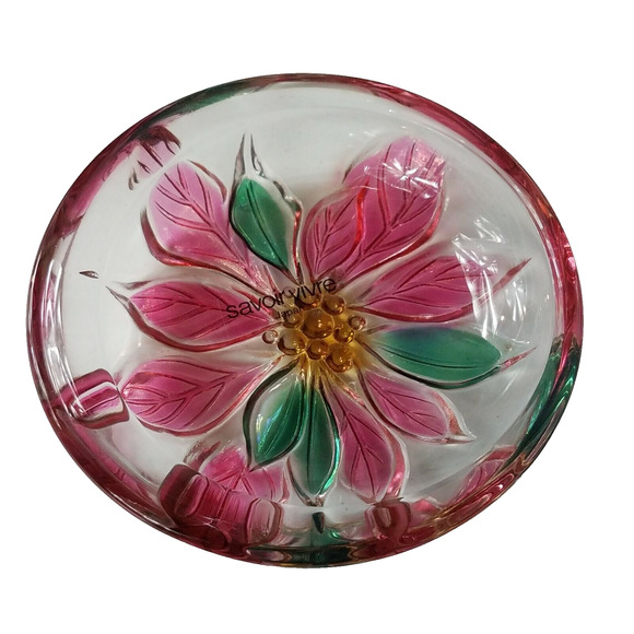 Savoir Vivre Japan Christmas Holiday Spirit Pink Poinsettia Round Candy Dish 5in - Picture 1 of 4